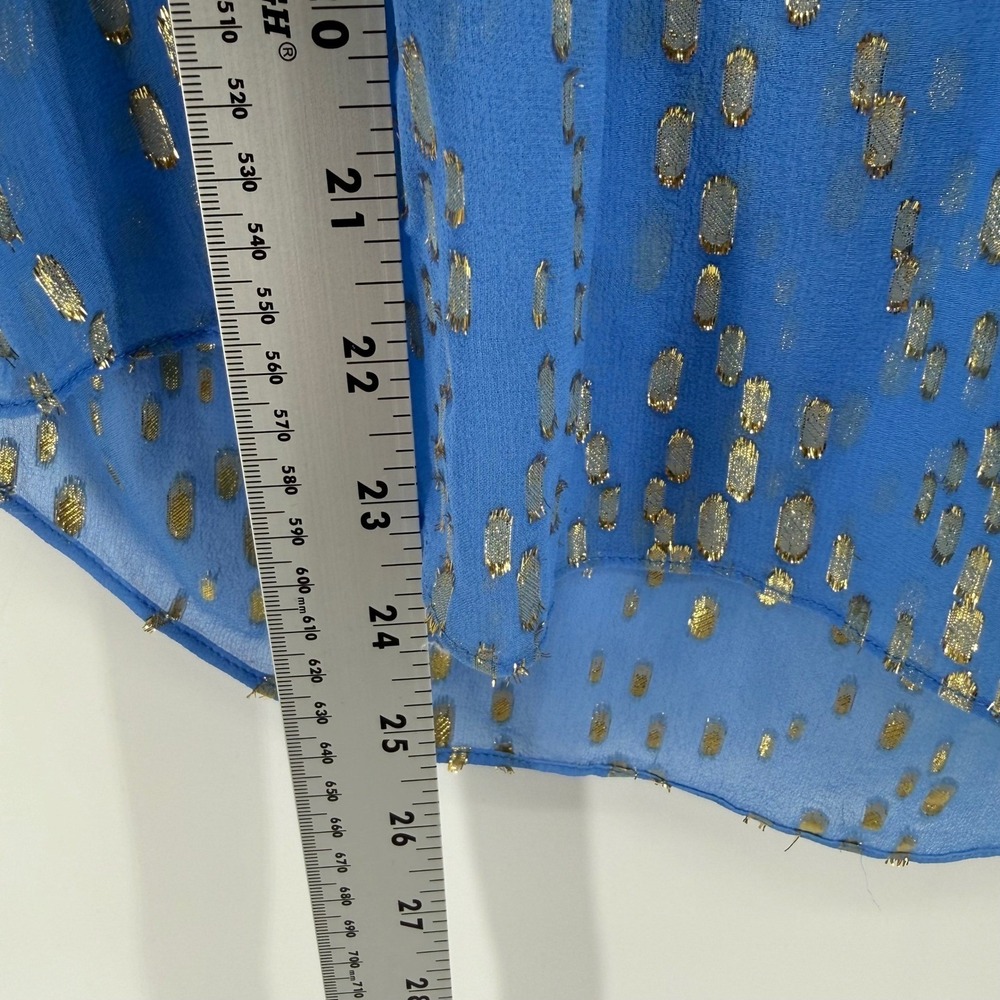 Lilly Pulitzer Colby Silk Blend Gold Metallic Dot V-Neck Blouse Sheer Blue XS - Picture 7 of 7